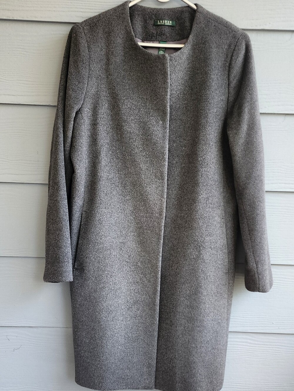 Lauren Ralph Lauren Gray Collarless Wool Blend Coat Sz 14
